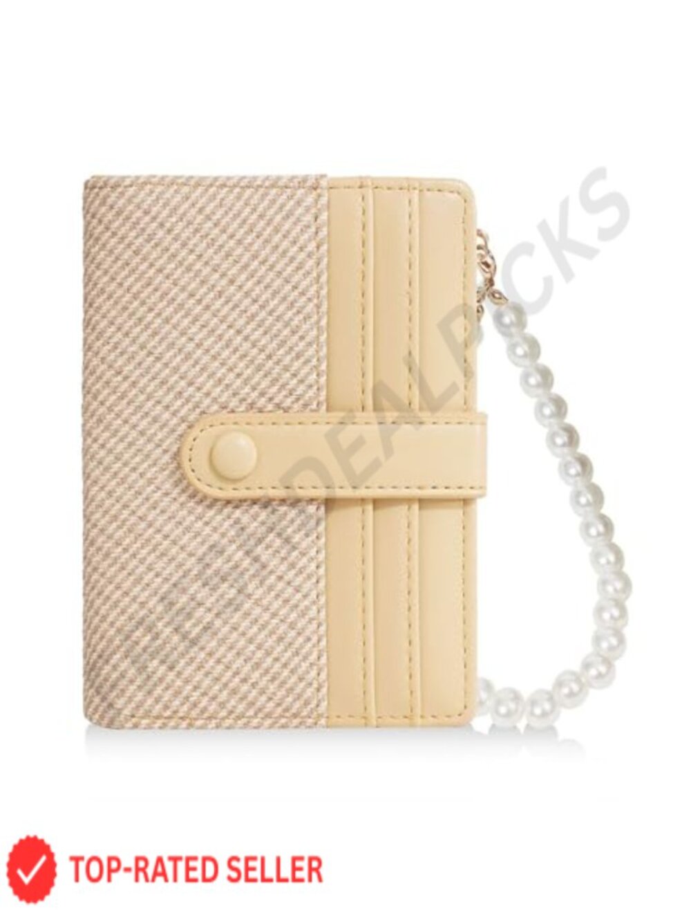 PU Leather Pearl Wristlet Wallet RFID Blocking Slim Bifold Card Holder